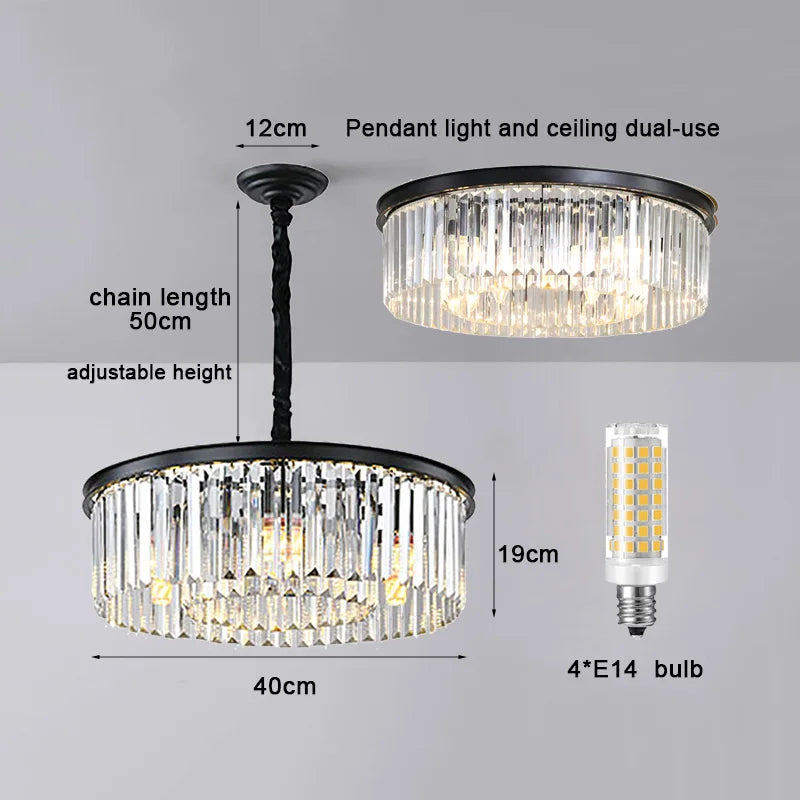 Luxury American Retro Ceiling Crystal Pendant Lights Living Dining Room Lighting Decor Chandelier Indoor Hanging Lights Fixture