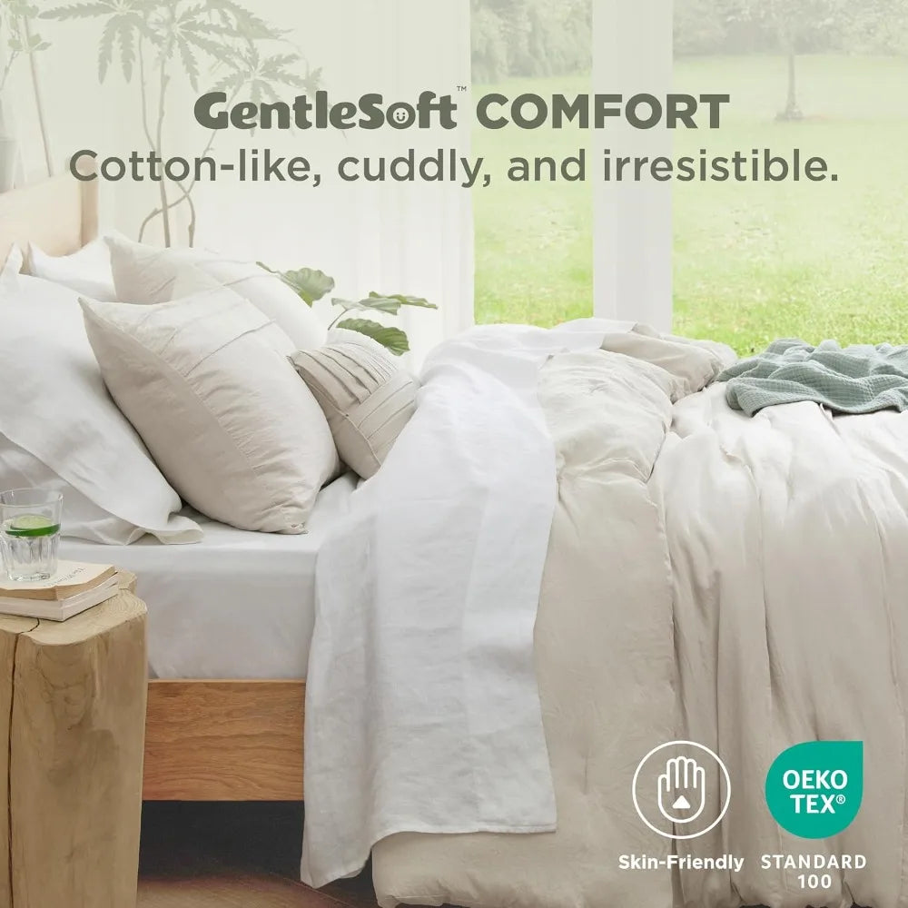 Bedsure Queen Comforter Set - 4 Pieces Pinch Pleat Bed Set, Beige Boho Bedding for All Season, 1 Soft Comforter, 2 Pillowcases,