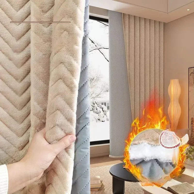 Blackout Curtains for Living Room Bedroom Windproof Thermal Insulated Window Drapes Winter Warm Cold Weather Blind Energy Saving