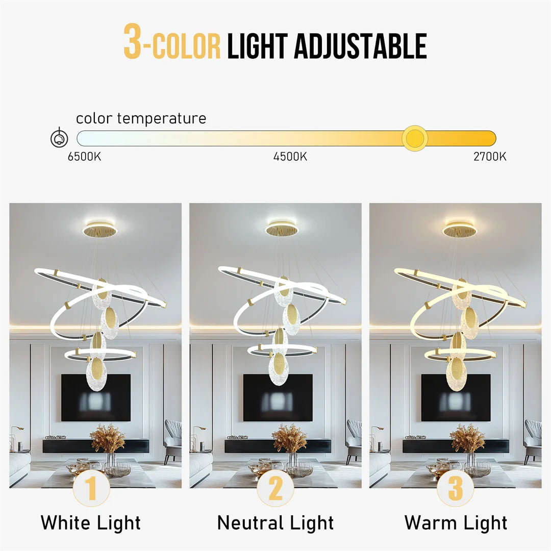 LUVODI 3-Layers LED Ceiling Lighting Fixture Art Decor Acrylic Water-drop Chandelier Pendant Lamp with 3 Color Lights