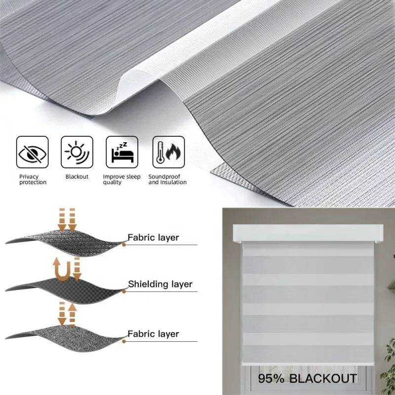 High Quality Custom Shades Waterproof Fabric Wired Motor Tuya Alexa Google Home Smart Control Automatic Zebra Blinds For Window