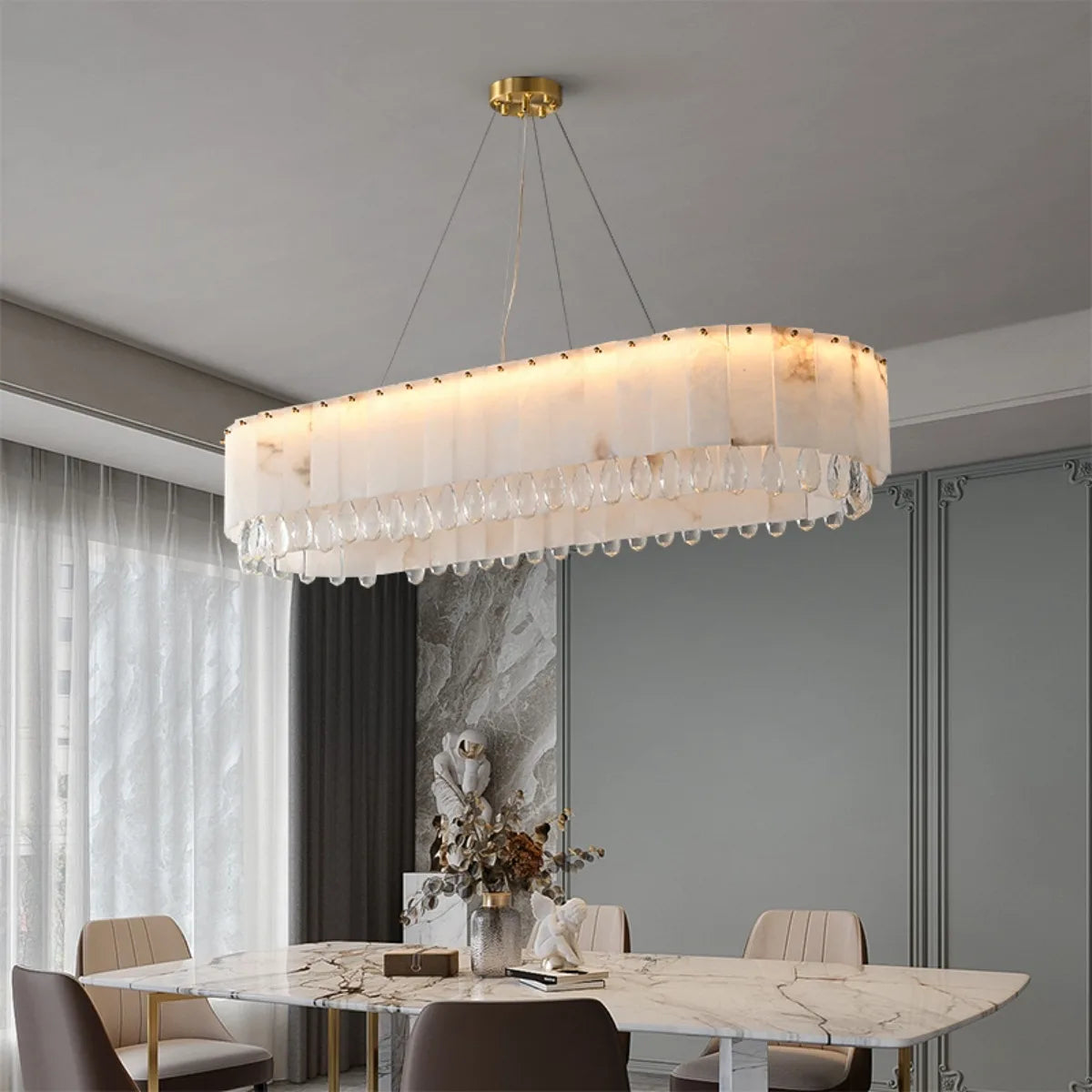 Marble Crystal Pendant Light Modern Luxury Bedroom Ceiling Chandelier for Villa Lobby Dining Living Room Alabaster Hanging Lamp