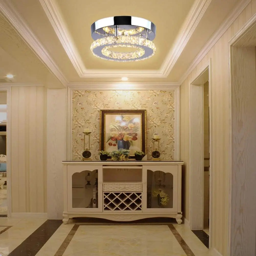 Dixun Modern Mini Led Chandelier Semi Flush Mount Crystal Lighting Ceiling Crystal Lamp for Bedrooms Dinning Rooms Hallway (Roun