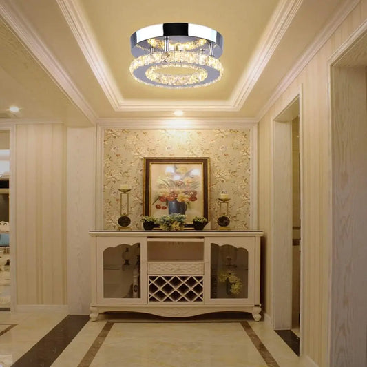 Dixun Modern Mini Led Chandelier Semi Flush Mount Crystal Lighting Ceiling Crystal Lamp for Bedrooms Dinning Rooms Hallway (Roun