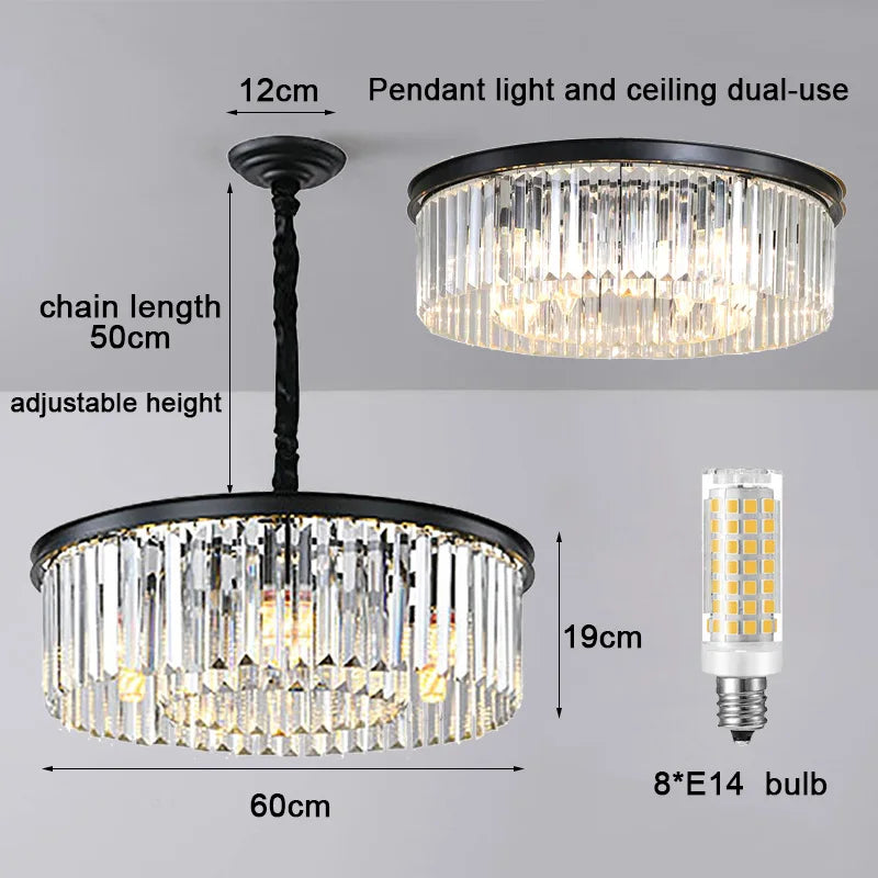 Luxury American Retro Ceiling Crystal Pendant Lights Living Dining Room Lighting Decor Chandelier Indoor Hanging Lights Fixture