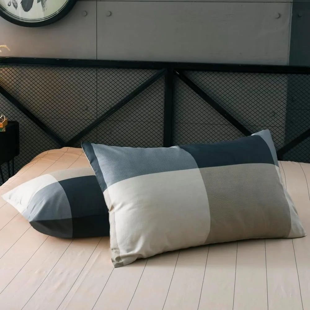 mixinni Full Comforter Set Men Boys Geometric Checkered Plaid Printed Bedding Comforter for All Season Soft Lightweight Bedding