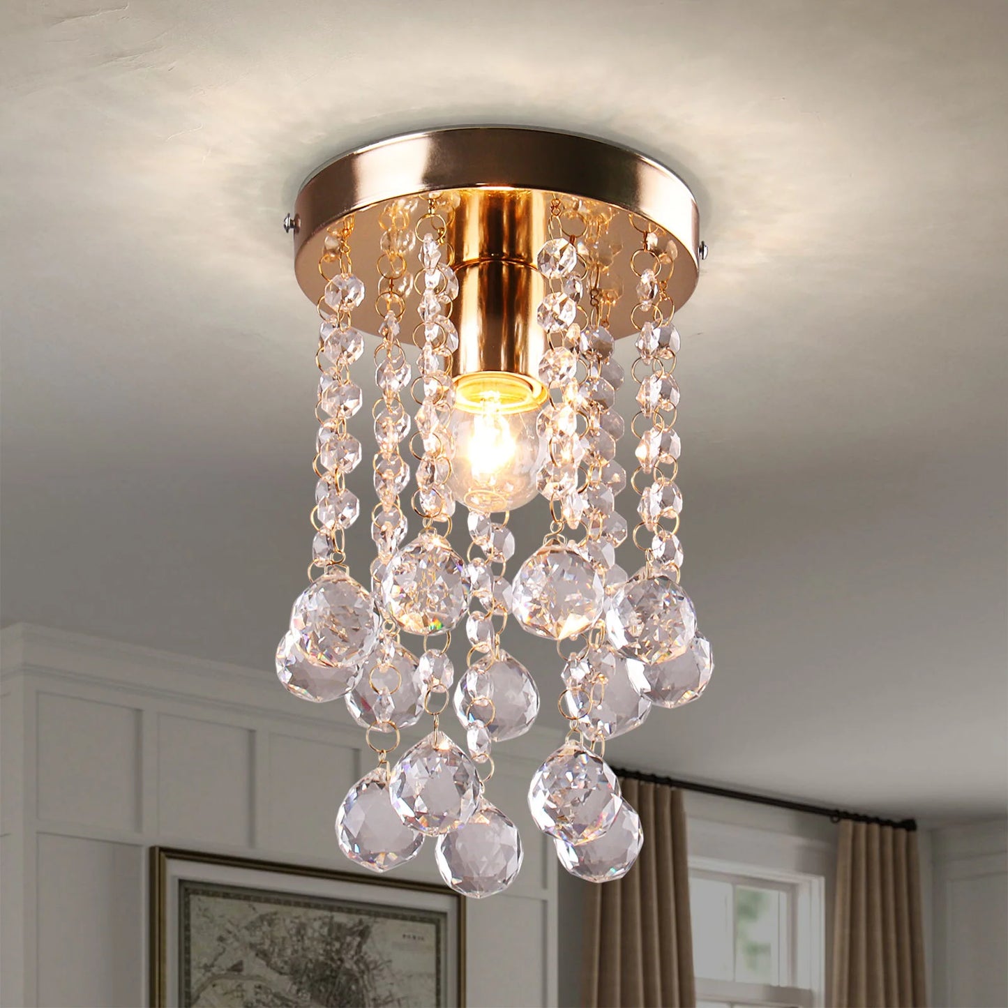 Dixun Modern Mini Chandelier Crystal Chandelier Lighting Flush Mount Ceiling Light Fixture Chandelier Light for Hallway Passway