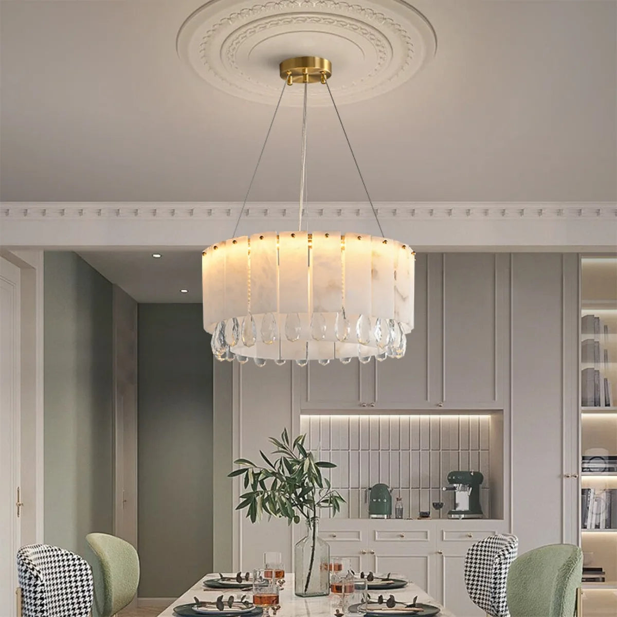 Marble Crystal Pendant Light Modern Luxury Bedroom Ceiling Chandelier for Villa Lobby Dining Living Room Alabaster Hanging Lamp