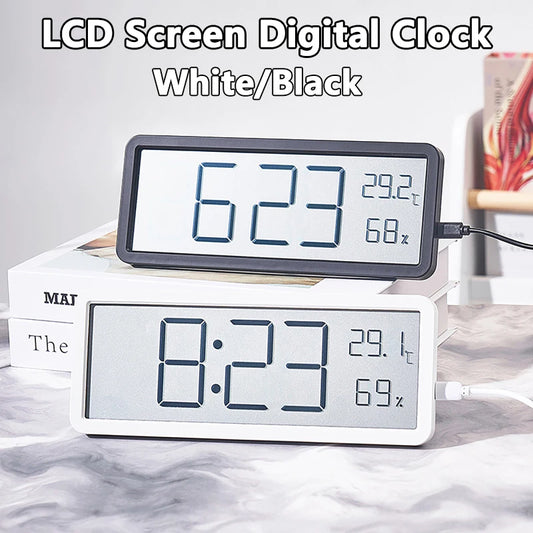LCD Screen Digital Wall Clock Time Temperature Humidity Display Electronic Clock Simple Multifunction Desktop Clock Home Decor