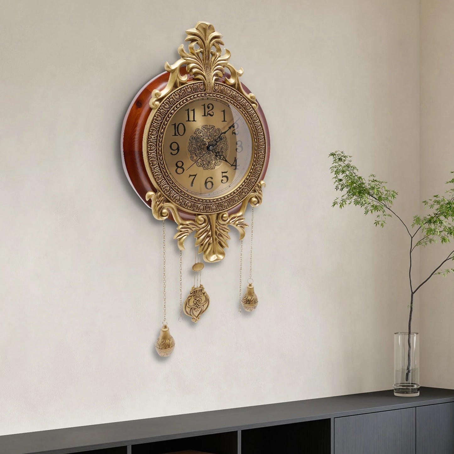 Retro Wall Clock, Silent Wall Clock with Swinging Pendulum, Battery Operated Pendulum Clock, for Bedroom Living Room 13.8*29Inch