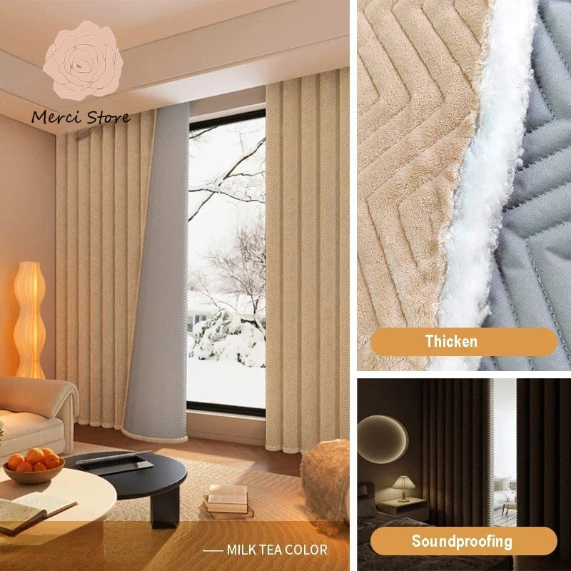 Blackout Curtains for Living Room Bedroom Windproof Thermal Insulated Window Drapes Winter Warm Cold Weather Blind Energy Saving