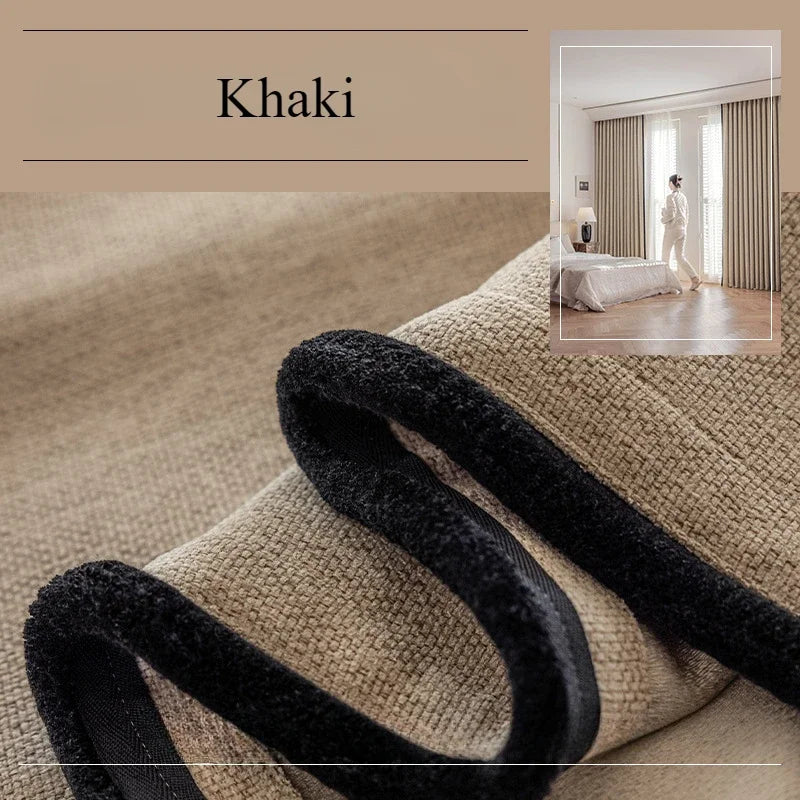 Light French Black Edge Chenille Cotton and Linen Feel Thickened Cream Color for The Living Room Curtain Medieval Style Curtains