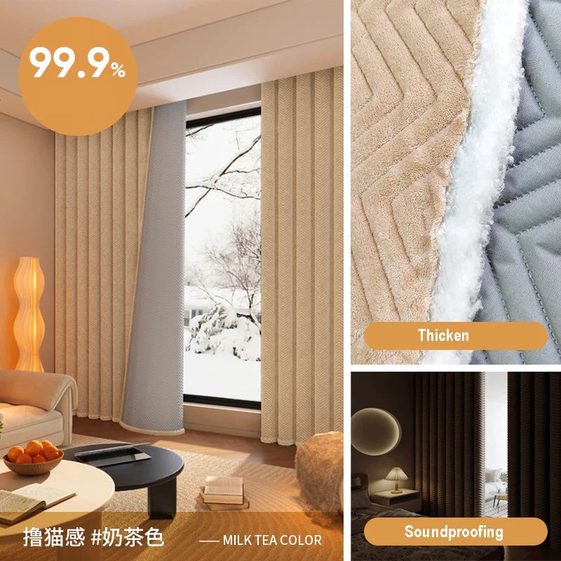 Blackout Curtains for Living Room Bedroom Windproof Thermal Insulated Window Drapes Winter Warm Cold Weather Blind Energy Saving
