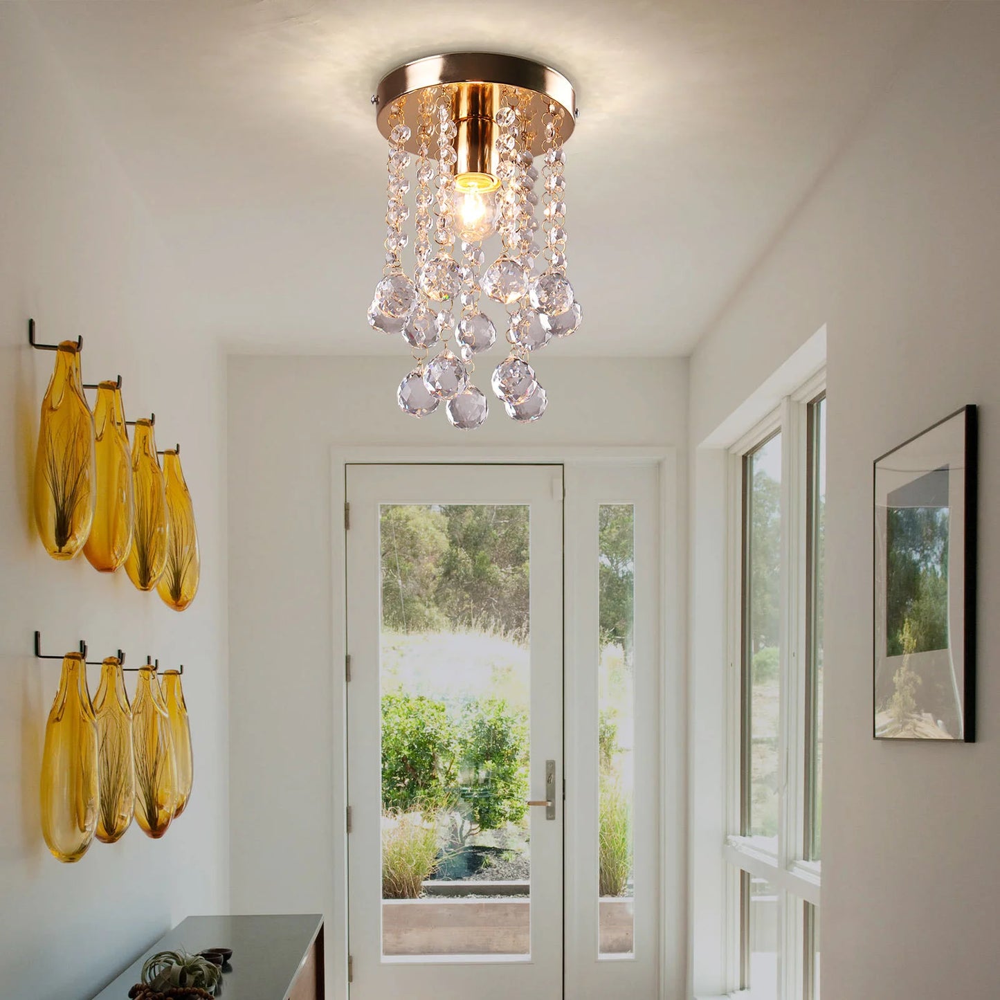 Dixun Modern Mini Chandelier Crystal Chandelier Lighting Flush Mount Ceiling Light Fixture Chandelier Light for Hallway Passway