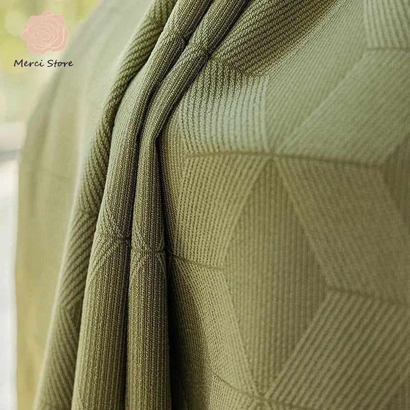 Light Luxury Chenille Blackout Curtains Matcha Green UV Protection Soundproof Drapes for Living Dining Bedroom Home Decor Custom