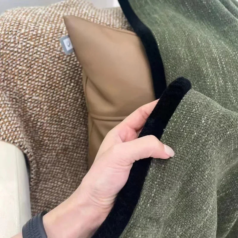 Light French Black Edge Chenille Cotton and Linen Feel Thickened Cream Color for The Living Room Curtain Medieval Style Curtains