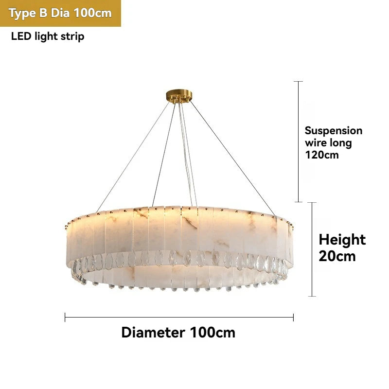 Marble Crystal Pendant Light Modern Luxury Bedroom Ceiling Chandelier for Villa Lobby Dining Living Room Alabaster Hanging Lamp