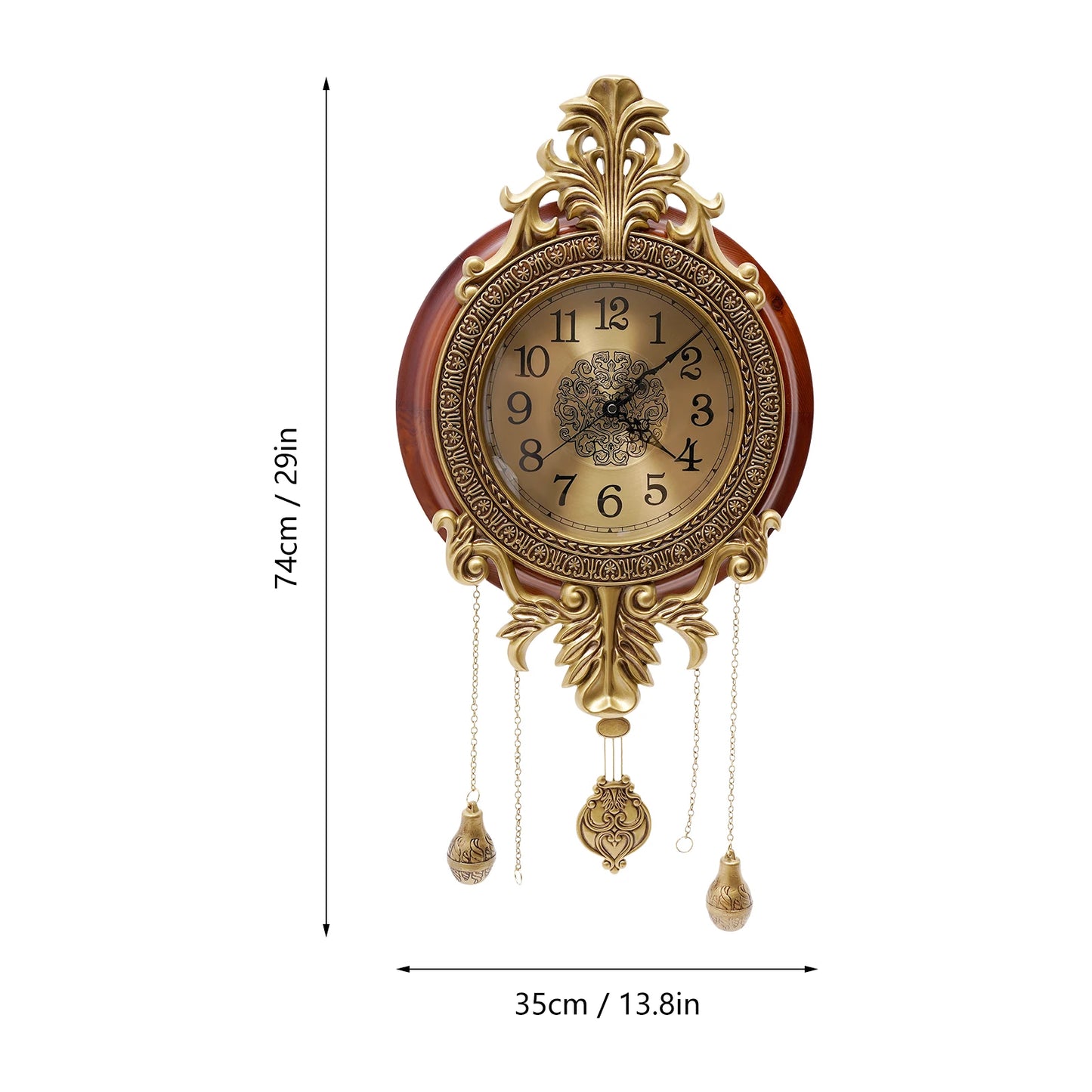 Retro Wall Clock, Silent Wall Clock with Swinging Pendulum, Battery Operated Pendulum Clock, for Bedroom Living Room 13.8*29Inch