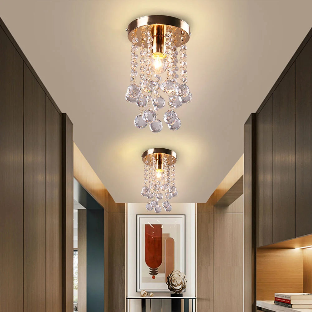 Dixun Modern Mini Chandelier Crystal Chandelier Lighting Flush Mount Ceiling Light Fixture Chandelier Light for Hallway Passway