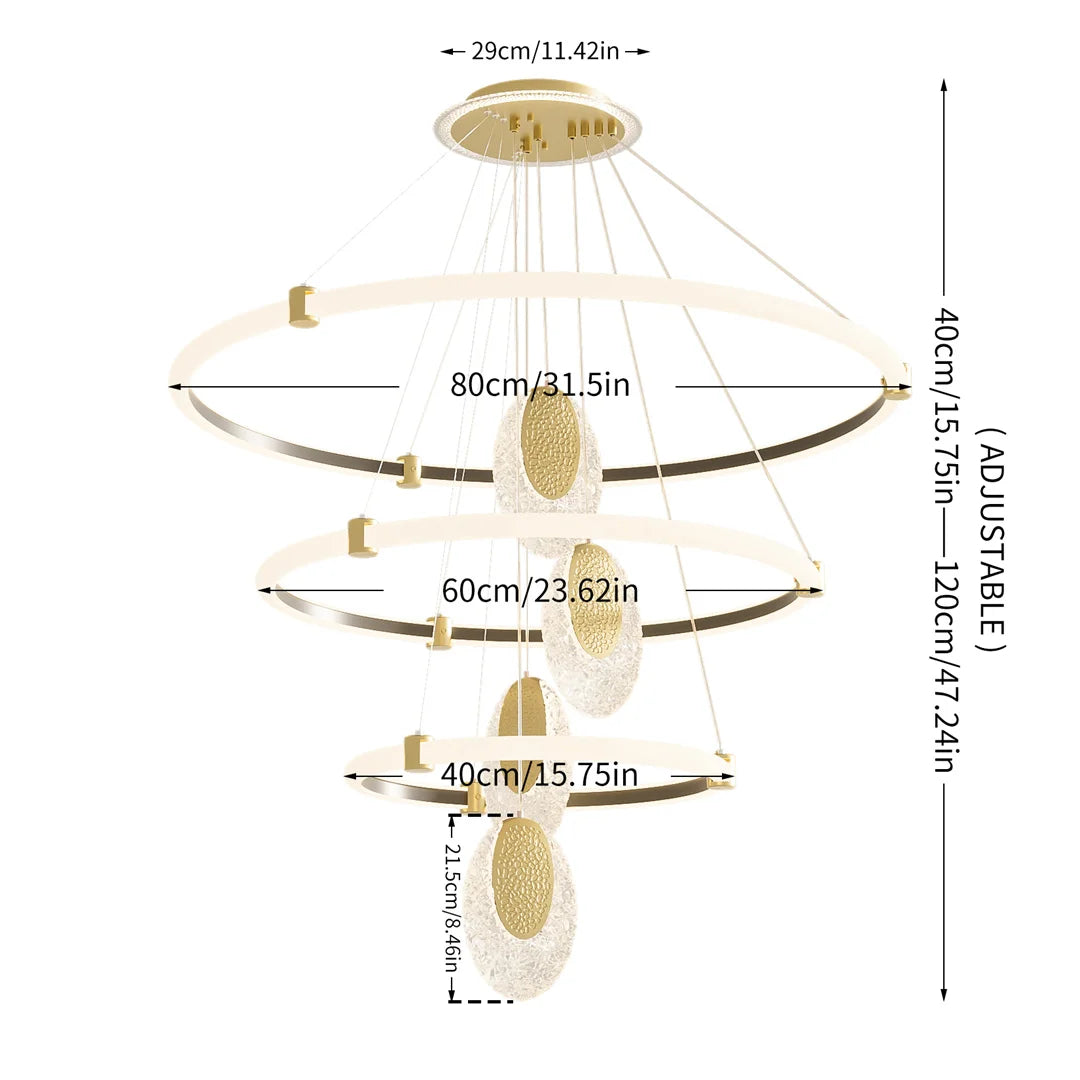 LUVODI 3-Layers LED Ceiling Lighting Fixture Art Decor Acrylic Water-drop Chandelier Pendant Lamp with 3 Color Lights