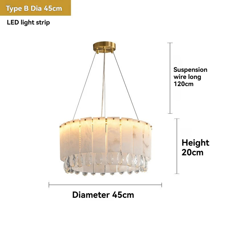 Marble Crystal Pendant Light Modern Luxury Bedroom Ceiling Chandelier for Villa Lobby Dining Living Room Alabaster Hanging Lamp