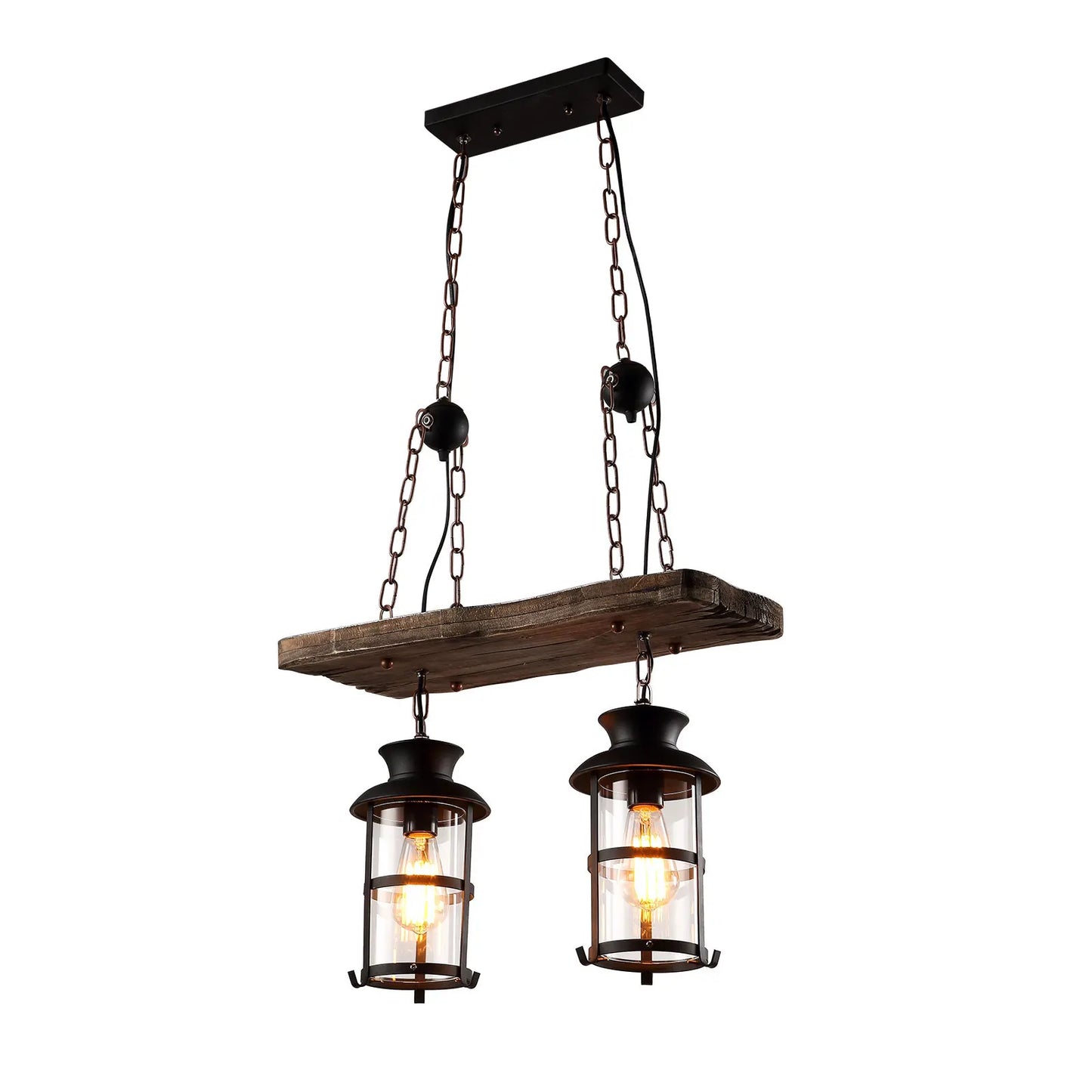 2-Head Ceiling-Mounted Vintage Wooden Chandelier | US Plug, 2*E26 (Bulbs Not Included) Vintage Wooden Chandelier