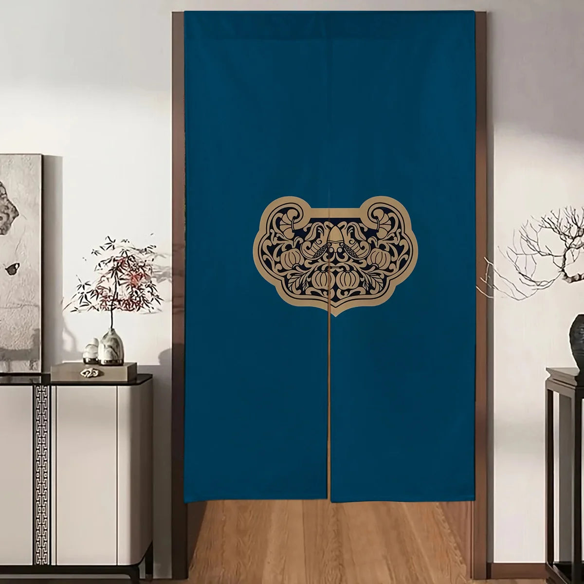 2D Door Curtain, 1pc Japanese Cherry Blossom, Wave, Red Sun, Maneki Neko Design Blackout Curtain - 34" x 56", Japanese Style Hom