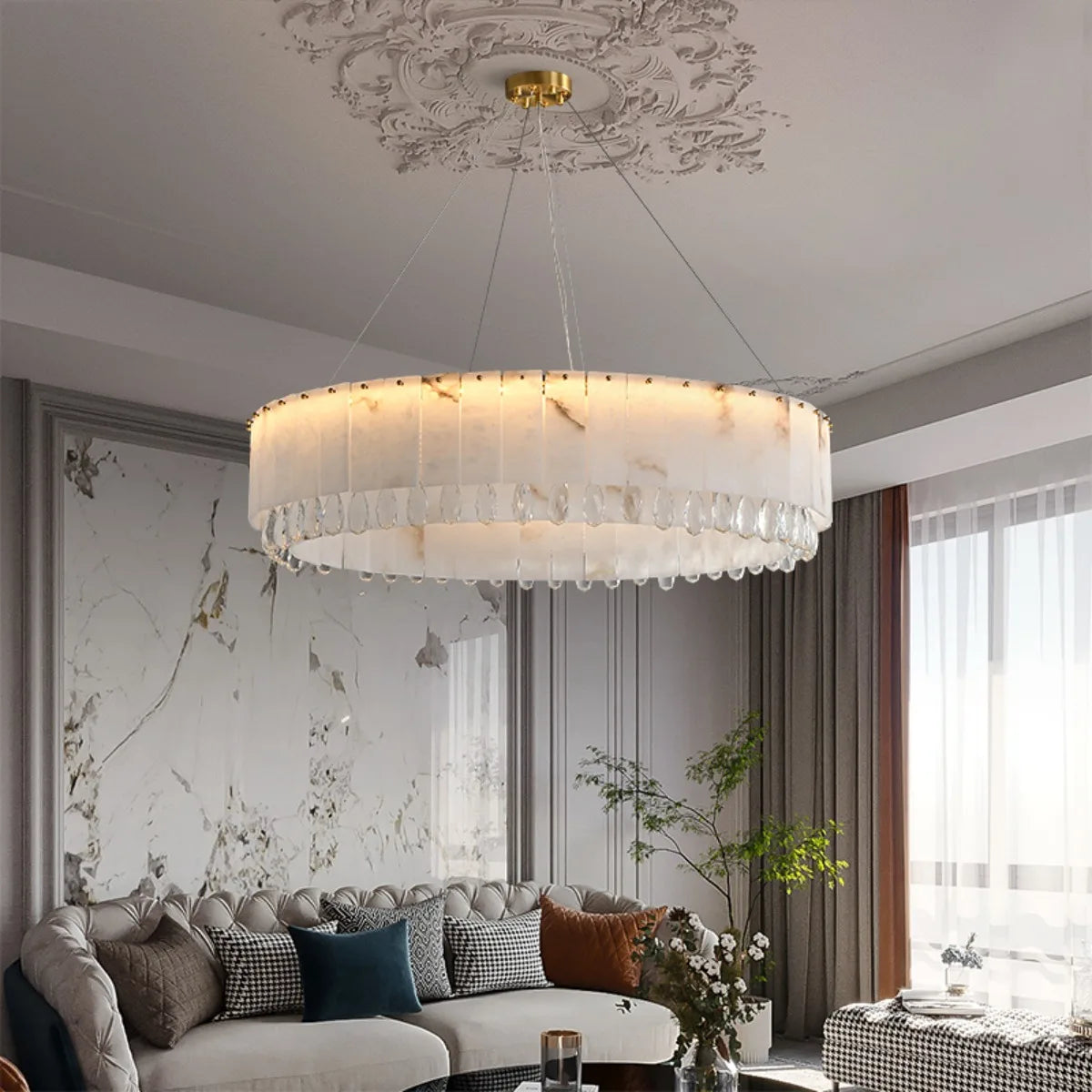 Marble Crystal Pendant Light Modern Luxury Bedroom Ceiling Chandelier for Villa Lobby Dining Living Room Alabaster Hanging Lamp