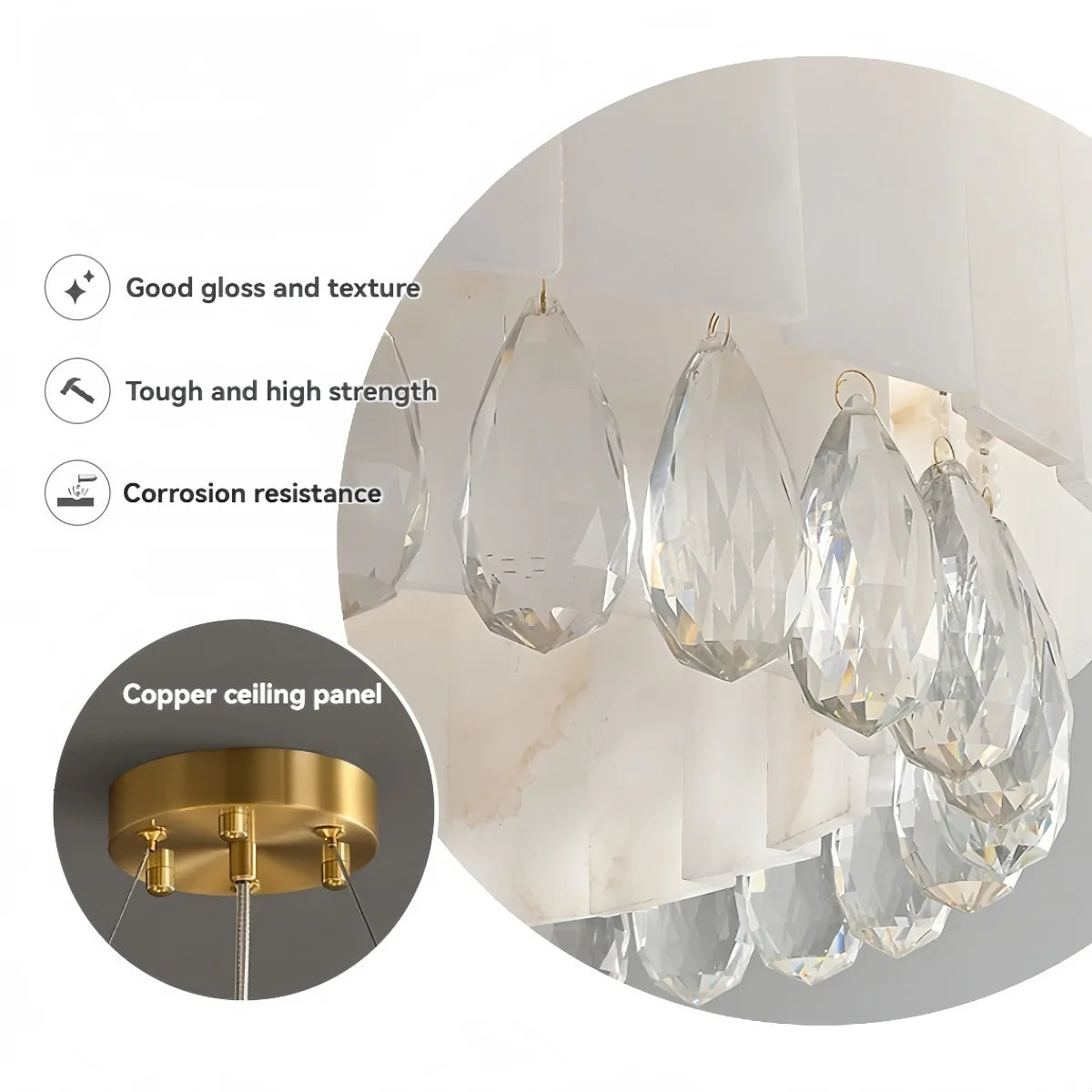 Marble Crystal Pendant Light Modern Luxury Bedroom Ceiling Chandelier for Villa Lobby Dining Living Room Alabaster Hanging Lamp