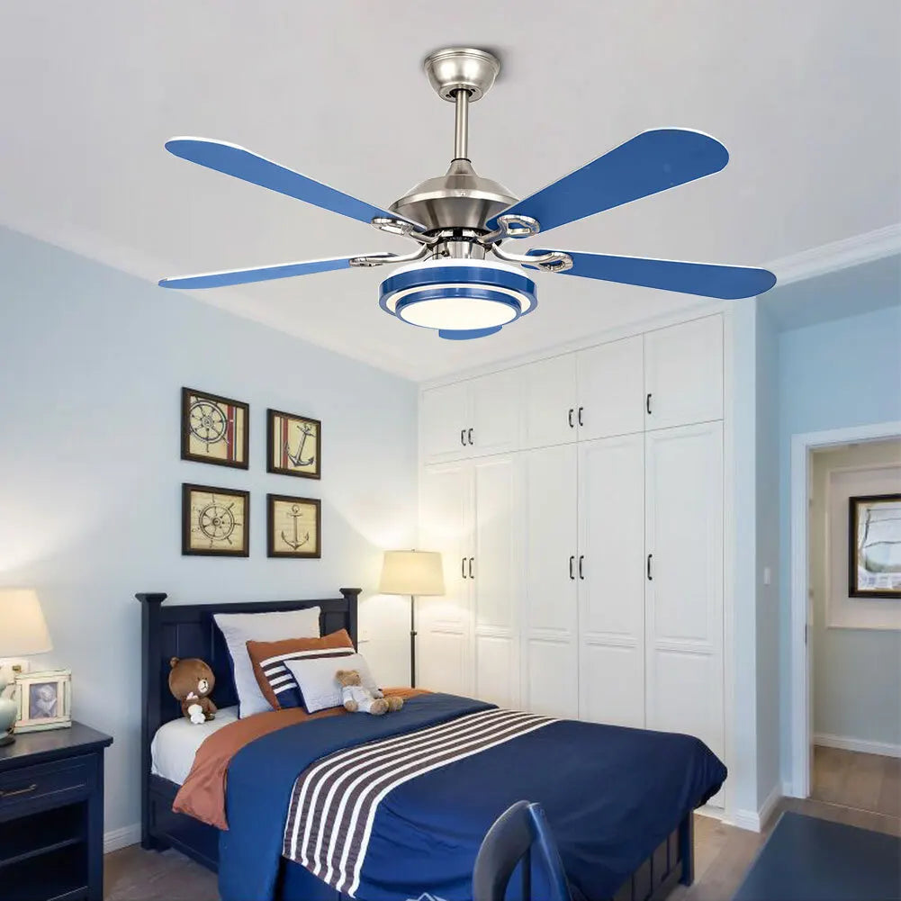 Remote Controlled Ceiling Fan with LED Light, 6-Speed Quiet Motor, 3 Color Temperatures, Flush Mount for Bedroom & Living Room