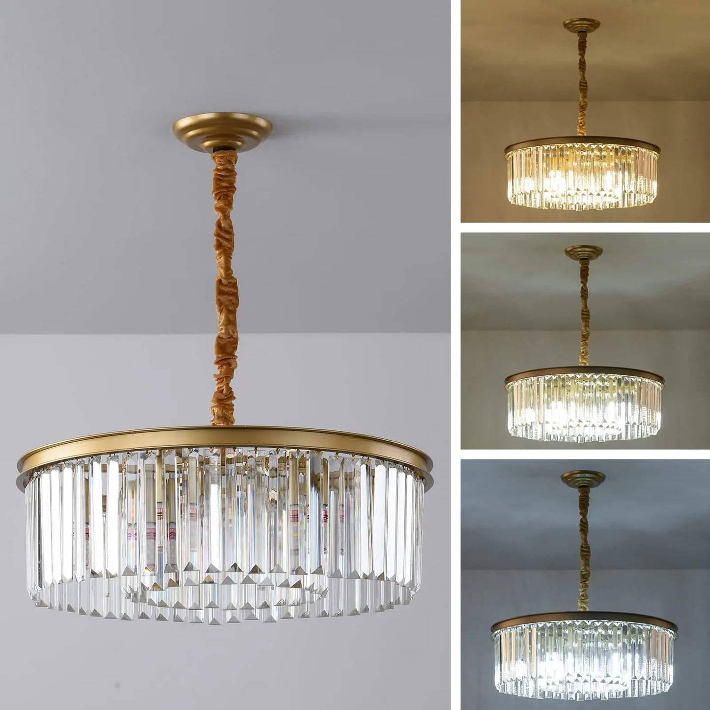 Luxury American Retro Ceiling Crystal Pendant Lights Living Dining Room Lighting Decor Chandelier Indoor Hanging Lights Fixture