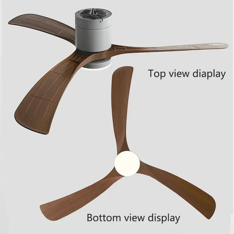 42/52 Inch Low Floor Ceiling Fan LED Light Remote Control, Suitable for Living Room, Dining Room, Bedroom, Solid Wood Chandelier