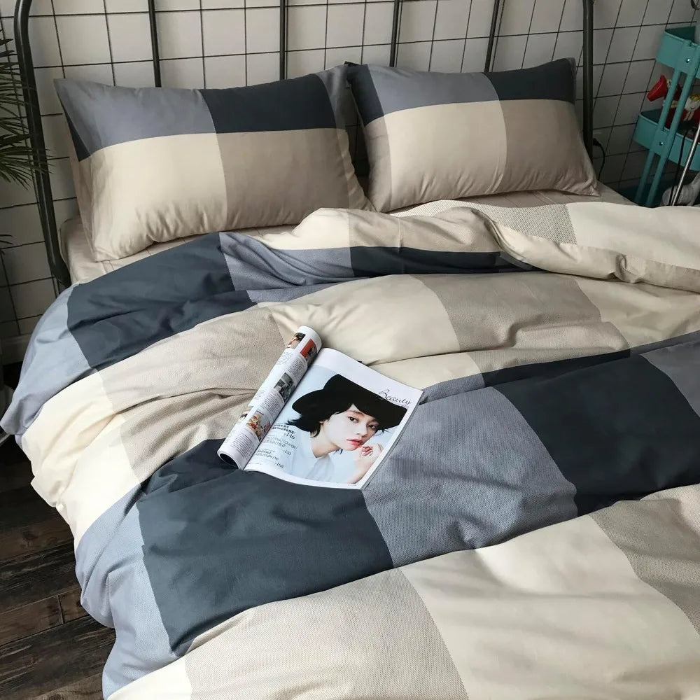 mixinni Full Comforter Set Men Boys Geometric Checkered Plaid Printed Bedding Comforter for All Season Soft Lightweight Bedding