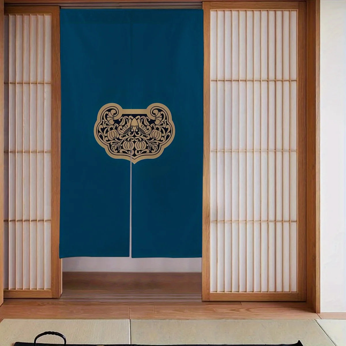 2D Door Curtain, 1pc Japanese Cherry Blossom, Wave, Red Sun, Maneki Neko Design Blackout Curtain - 34" x 56", Japanese Style Hom