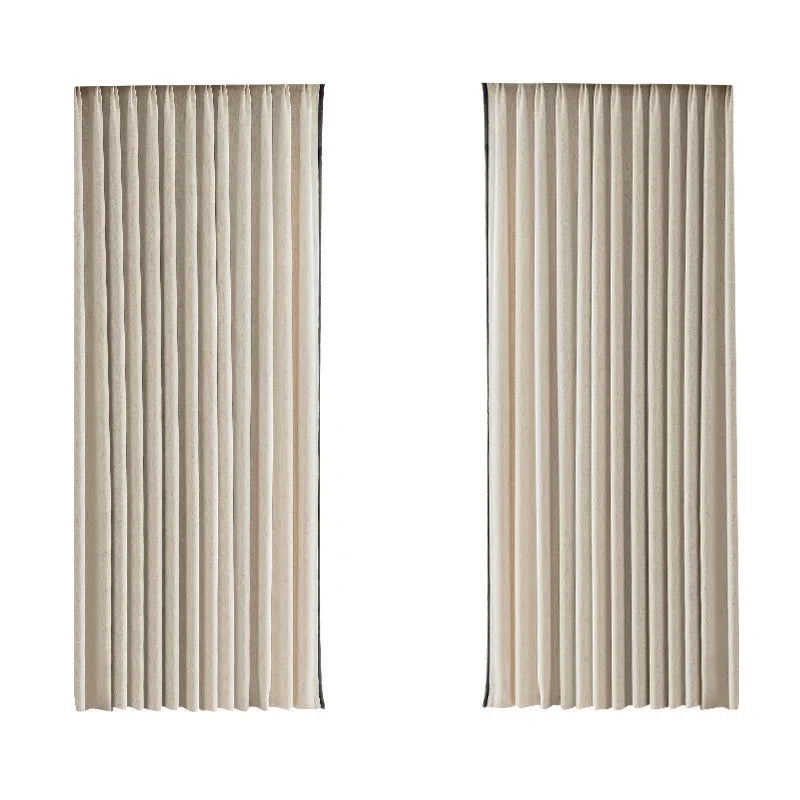 Light French Black Edge Chenille Cotton and Linen Feel Thickened Cream Color for The Living Room Curtain Medieval Style Curtains