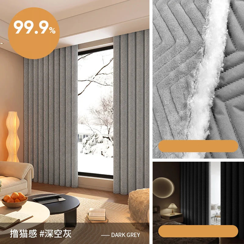 Blackout Curtains for Living Room Bedroom Windproof Thermal Insulated Window Drapes Winter Warm Cold Weather Blind Energy Saving