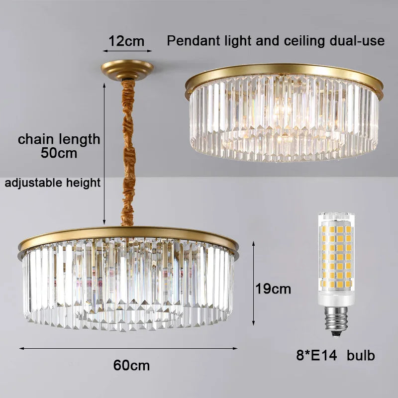 Luxury American Retro Ceiling Crystal Pendant Lights Living Dining Room Lighting Decor Chandelier Indoor Hanging Lights Fixture