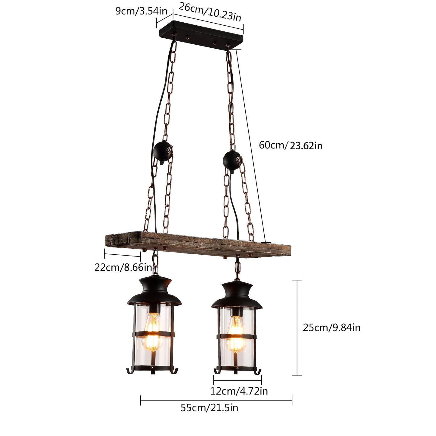 2-Head Ceiling-Mounted Vintage Wooden Chandelier | US Plug, 2*E26 (Bulbs Not Included) Vintage Wooden Chandelier