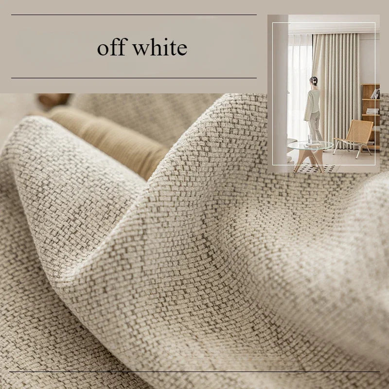 Light French Black Edge Chenille Cotton and Linen Feel Thickened Cream Color for The Living Room Curtain Medieval Style Curtains